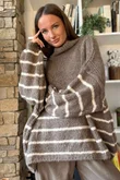 Big Softie Stripe Funnel Grunge Knit Mocha